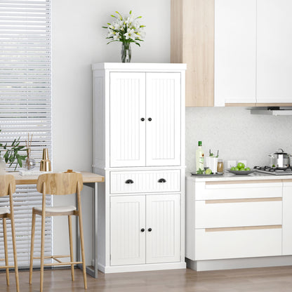 HOMCOM Traditional Kitchen Cupboard  Freestanding Storage Cabinet with Drawer, Doors and Adjustable Shelves, White