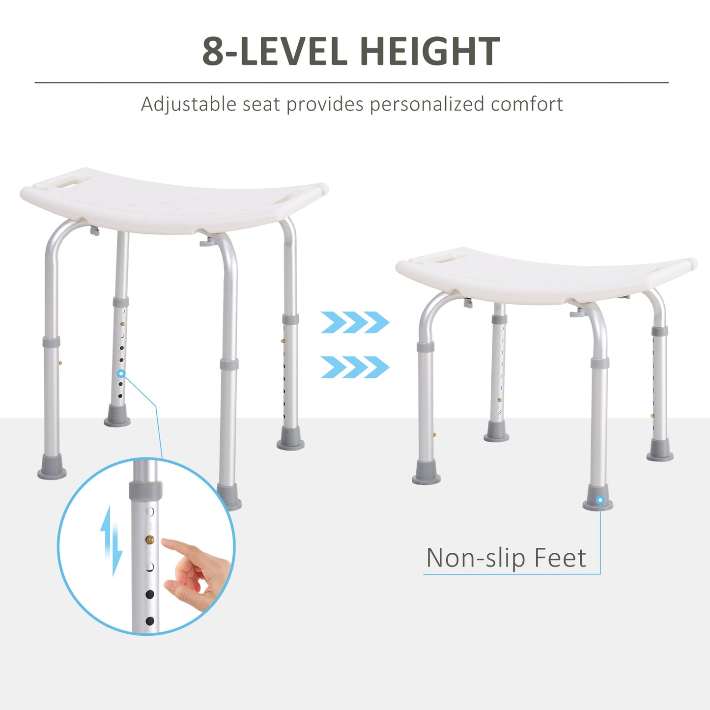 HOMCOM Rectangular Adjustable Height Mobility Medical Grade Stabilized Shower Seat Bath Stool