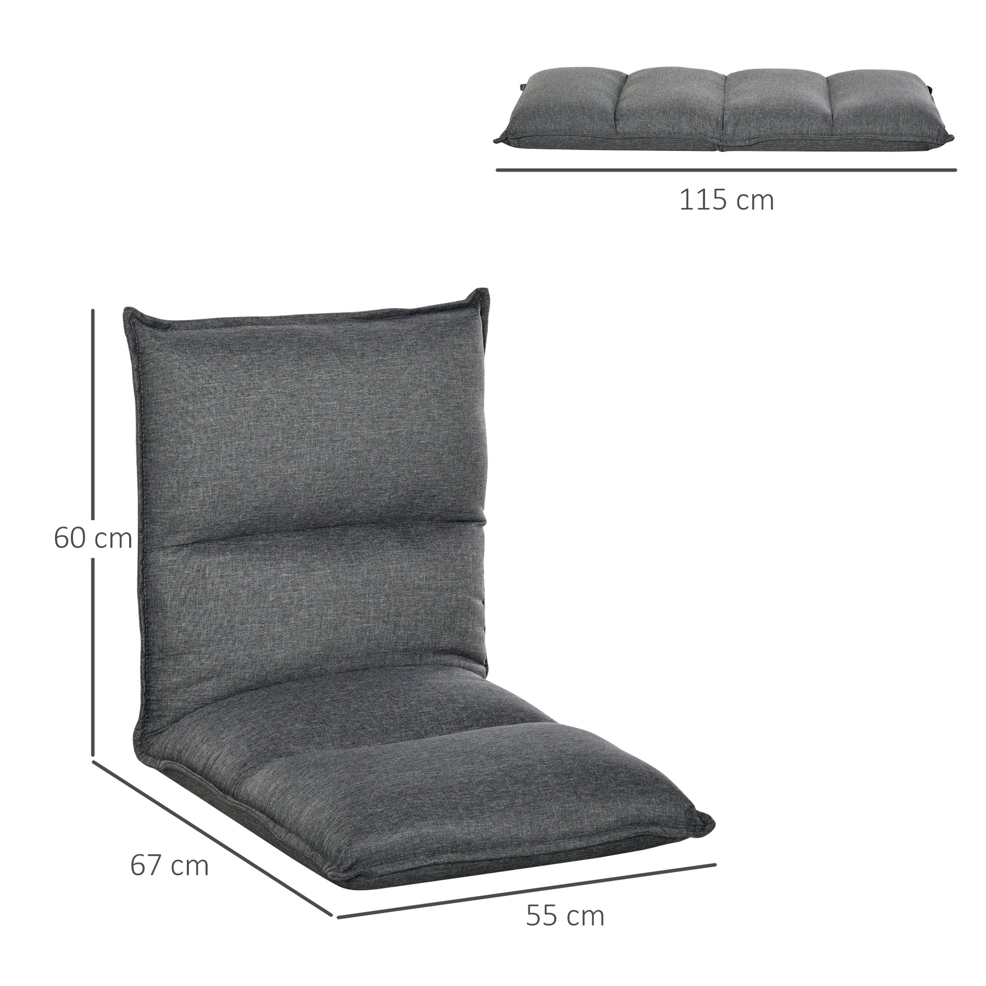 HOMCOM Foldable Padded Sofa with Adjustable Backrest Thick Seat Cushion Lazy Lounge Grey