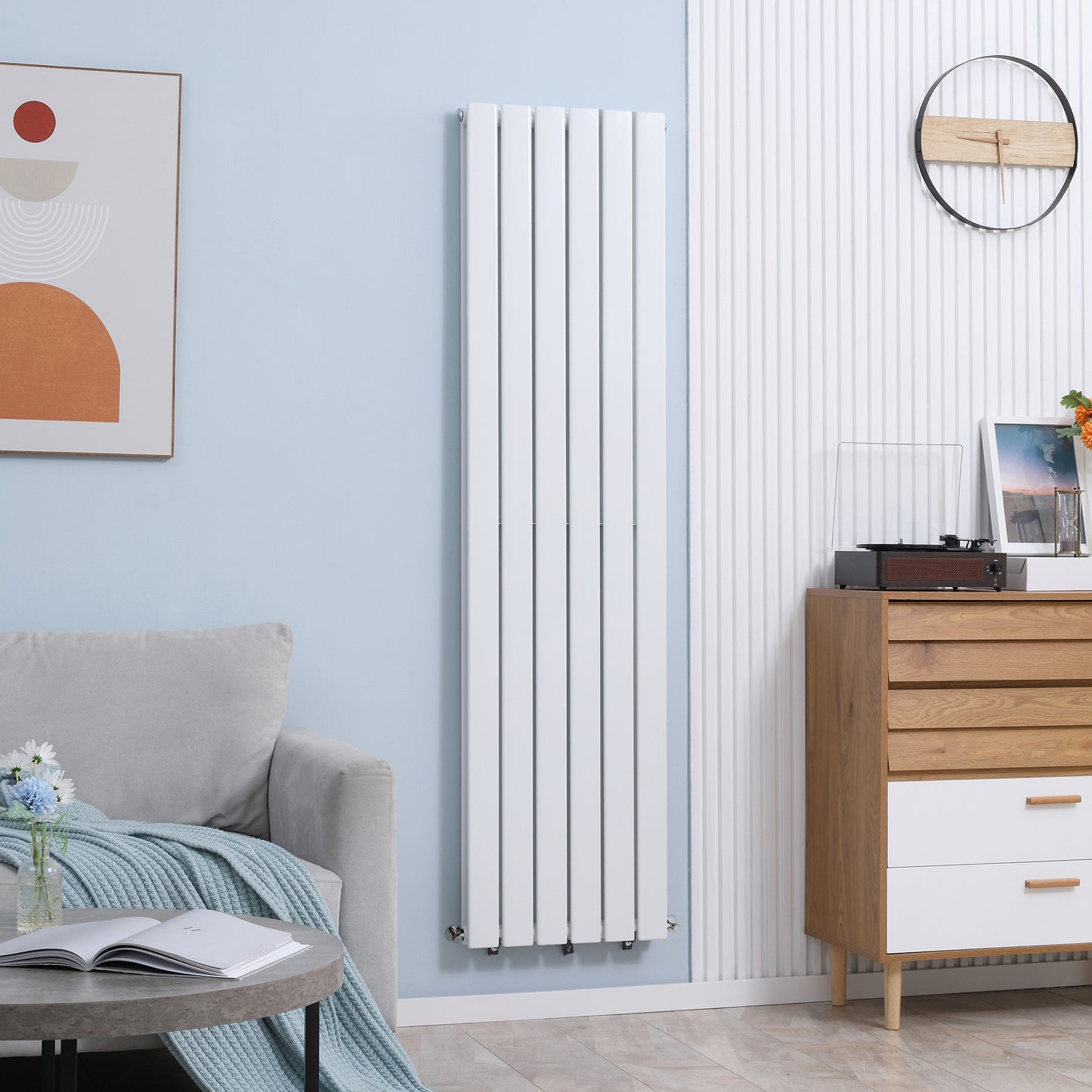 HOMCOM Wall-mounted Heater Water-filled Heat , Centralised Space Heater, Horizontal Designer Radiators, for Bedroom Home Office, White