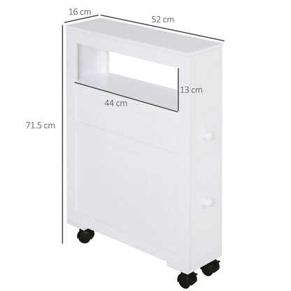 HOMCOM MDF Narrow Rolling Bathroom Side Cabinet White