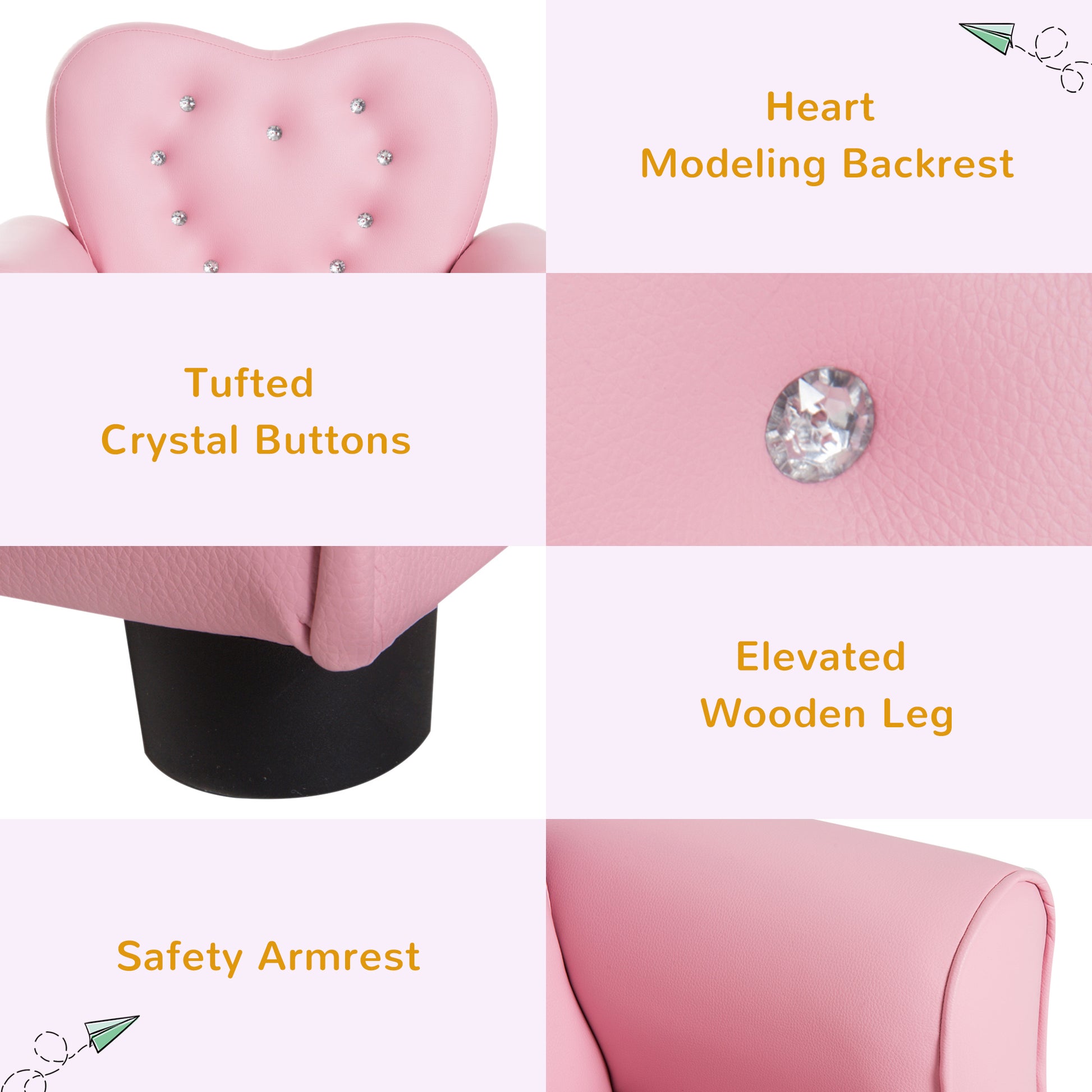 HOMCOM Kids Toddler Chair Sofa Children Armchair Seating Relax Playroom Seater Girl Princess Pink