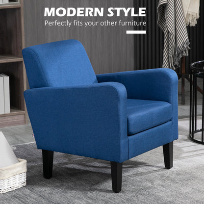 HOMCOM Modern Accent Chair, Occasional Chair with Rubber Wood Legs for Living Room, Bedroom, Blue