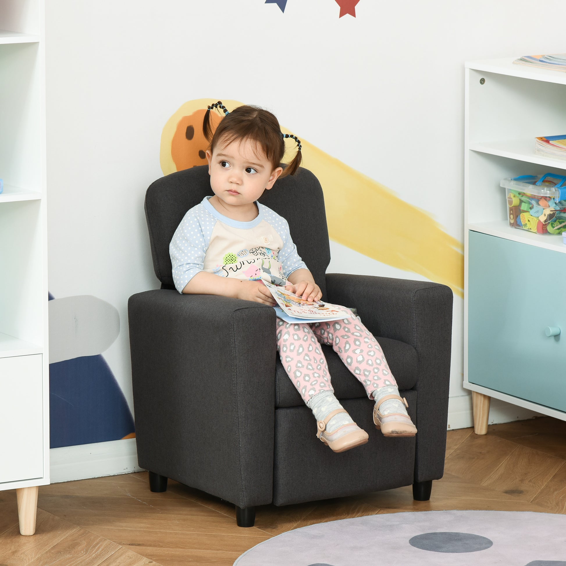 HOMCOM 2 in 1 design Kids Sofa Armchair with Footrest for Children Playroom Bedroom Living Room, 55 x 50 x 67cm, Grey