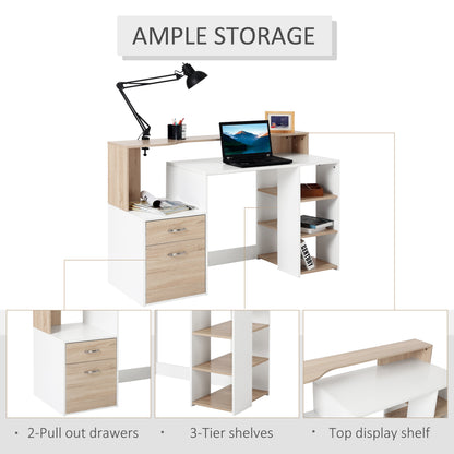 HOMCOM Computer Desk PC Table Modern Home Office Writing Workstation Furniture Printer Shelf Rack w/ Storage Drawer & Shelves (Oak and white)