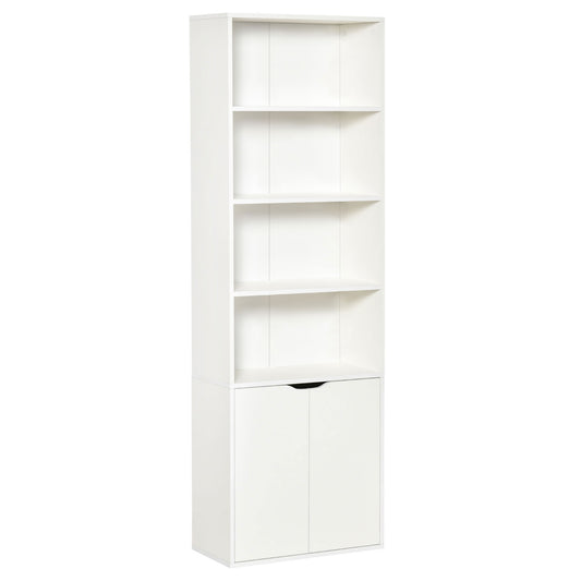 HOMCOM 2 Door 4 Shelves Tall Bookcase Modern Storage Cupboard Display Unit for Living Room Study Bedroom Home Office Furniture White