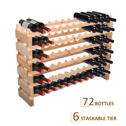 HOMCOM Wooden Wine Rack 6 Tier Shelf for 72 Bottles Shelving Storage Holder