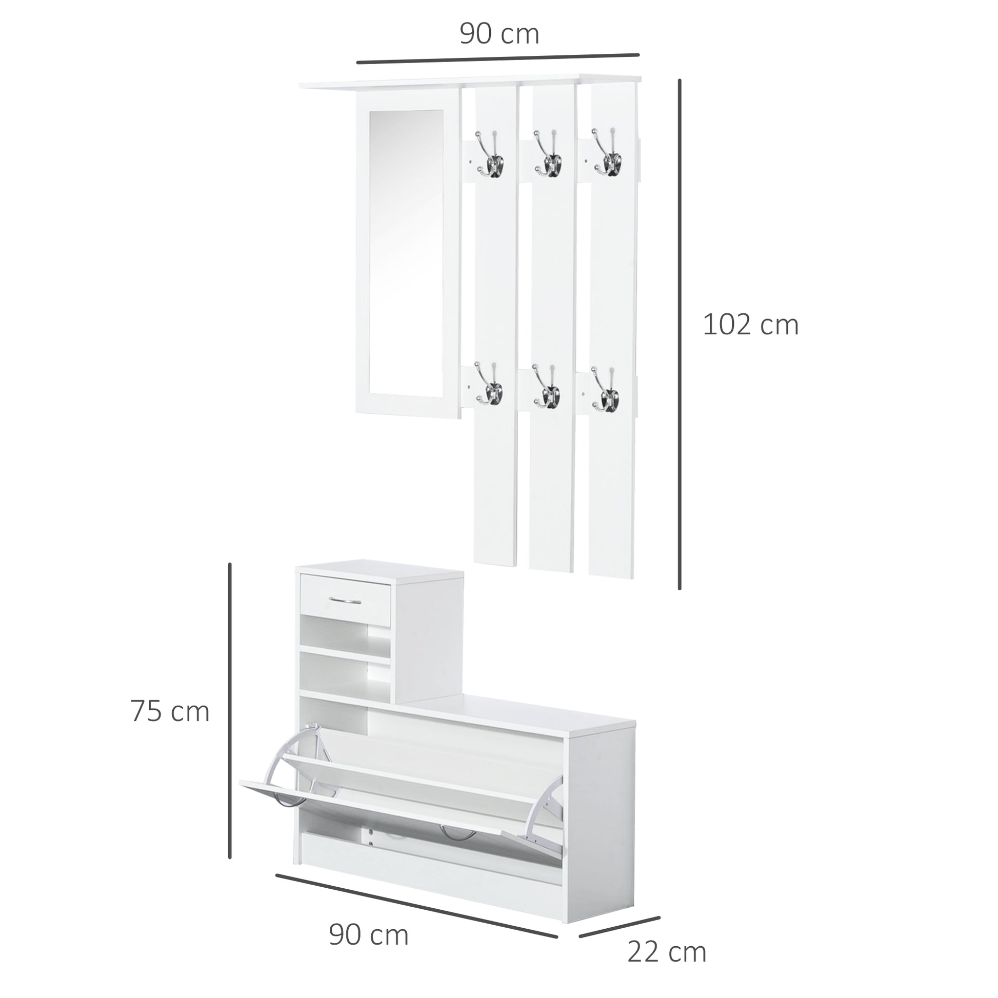 HOMCOM Entryway Furniture Set-White 