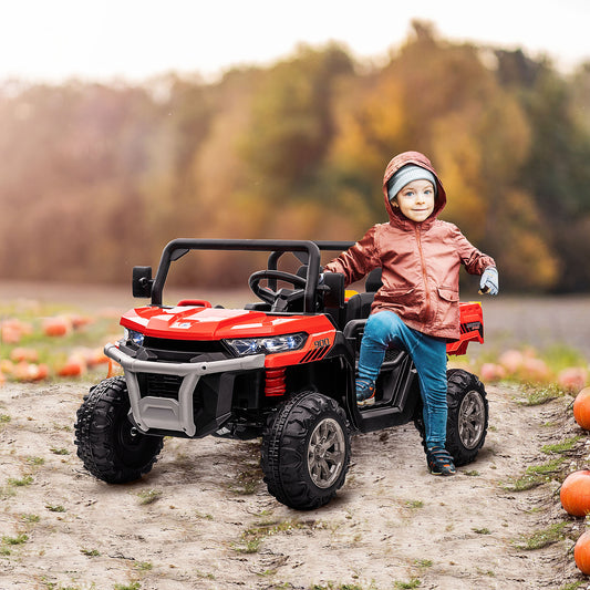 HOMCOM 12V Two-Seater Kids Electric Ride-On Car, with Electric Bucket, Remote Control - Red