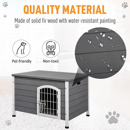 PawHut Wooden Dog Crate Dog Kennel Lockable Door Small Animal House w/ Openable Top Gray