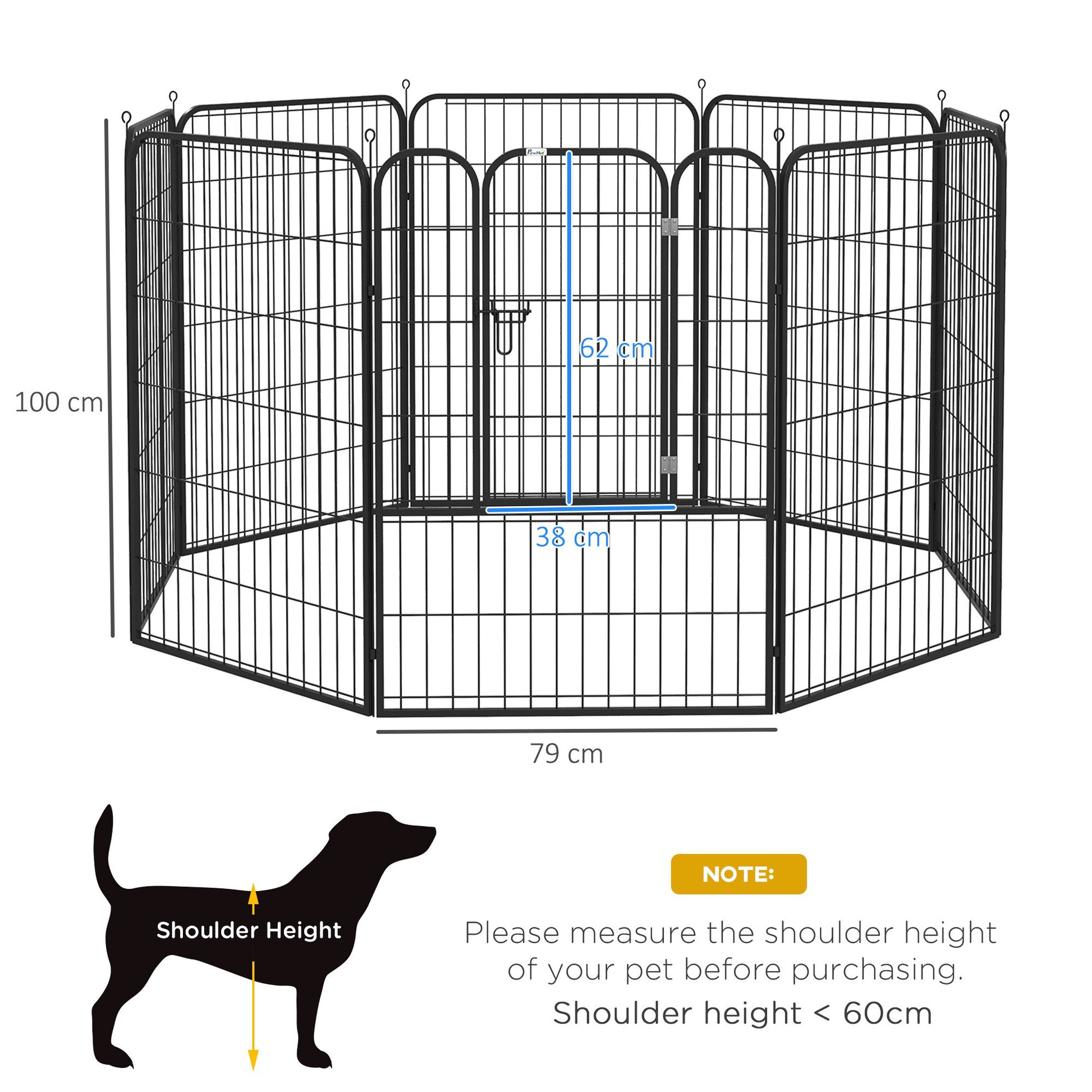 PawHut Heavy Duty 8 Panel Dog Play Pen Pet Playpen for Puppy Rabbit Enclosure Foldable Indoor Outdoor 80 x 100 cm