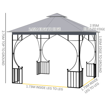 outsunny-3-x-3-m-garden-gazebo-patio-party-tent-shelter-outdoor-canopy-double-tier-sun-shade-metal-frame-light-grey