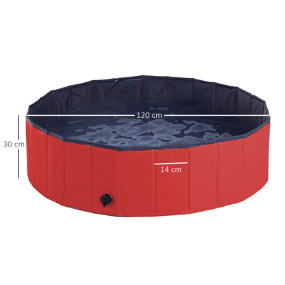 PawHut Pet Swimming Pool, Foldable, 120 cm Diameter-Red