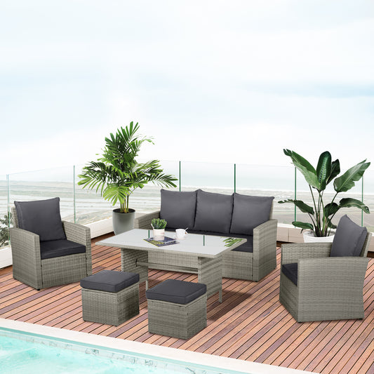 outsunny-6-pcs-outdoor-patio-pe-rattan-wicker-tempered-glass-dining-table-sets-for-garden-backyard-w-cushions-mixed-grey