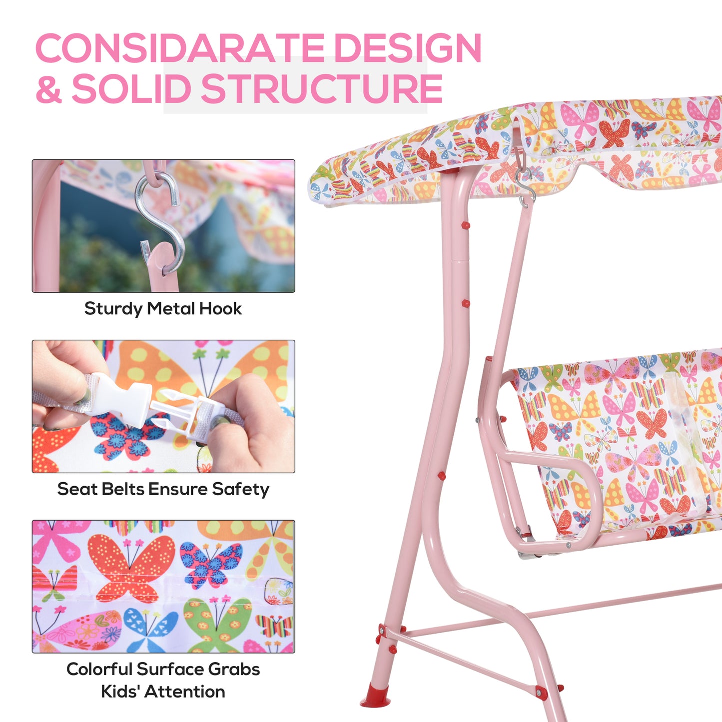 outsunny-2-seat-kids-canopy-garden-swing-chair-hammock-lounge-toddler-seat-belt-awning-pink