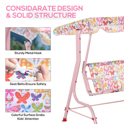 outsunny-2-seat-kids-canopy-garden-swing-chair-hammock-lounge-toddler-seat-belt-awning-pink