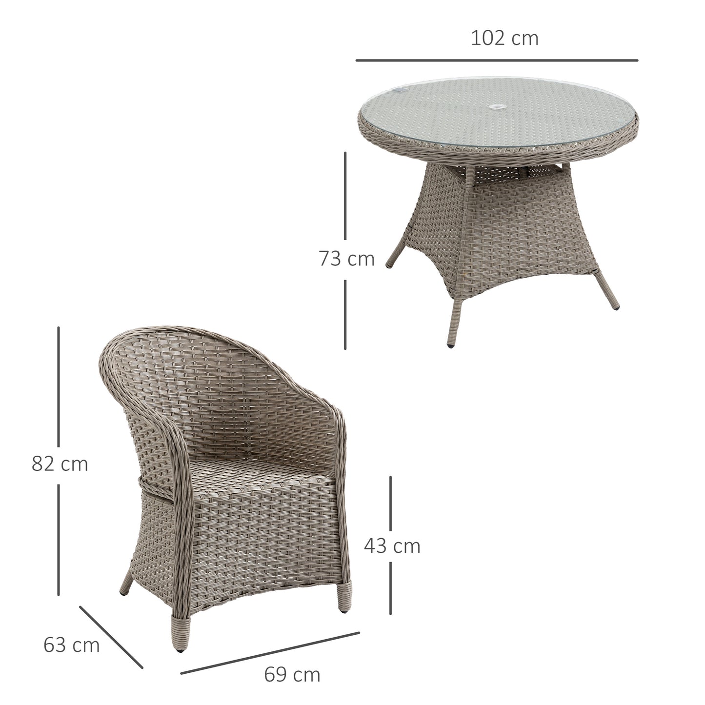 outsunny-5-pieces-outdoor-patio-pe-rattan-dining-set-four-seater-garden-furniture-4-chairs-round-table-w-umbrella-hole-mixed-grey