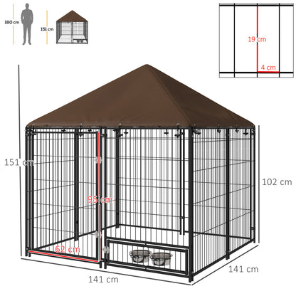 PawHut Outdoor Dog House Kennel with Water-resistant Roof Lockable Mesh Metal Cage Steel Fence, 141 x 141 x 121 cm