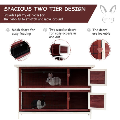 Pawhut Two-Tier Rabbit Hutch, 136.4Lx50Wx93H cm-Brown/White