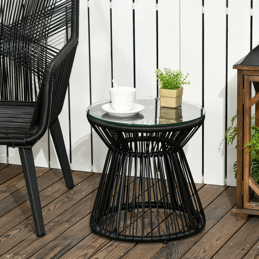 outsunny-round-end-table-rattan-side-table-hollow-drum-design-coffee-table-w-glass-tabletop-for-patio-garden-balcony-black