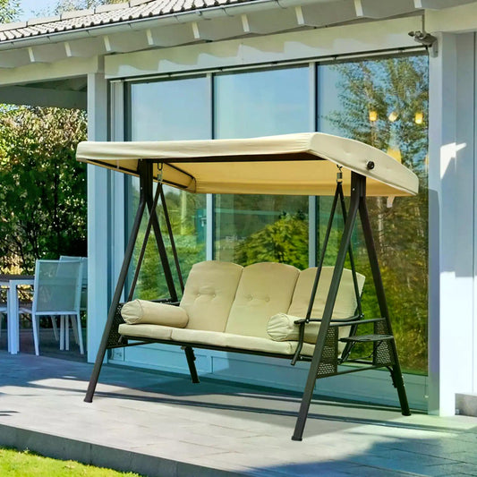 outsunny-steel-swing-chair-hammock-garden-3-seater-canopy-cushion-shelter-outdoor-bench-beige