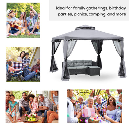 outsunny-3-x-3-meter-metal-gazebo-garden-outdoor-2-tier-roof-marquee-party-tent-canopy-pavillion-patio-shelter-with-netting-grey