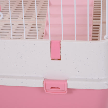 PawHut Four-Tier Small Animal Cage, for Bunnies, Ferrets, Chinchillas w/ Wheels, Tray - Pink