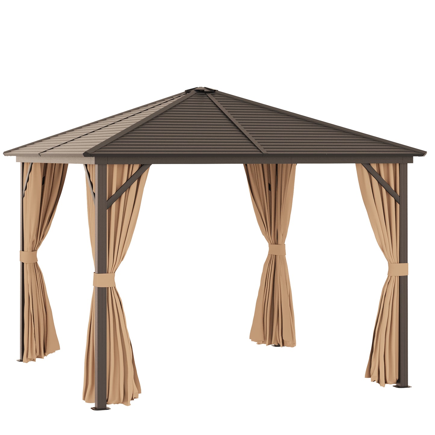 outsunny-3-x-3-meters-patio-aluminium-gazebo-hardtop-metal-roof-canopy-party-tent-garden-outdoor-shelter-with-mesh-curtains-side-walls-brown