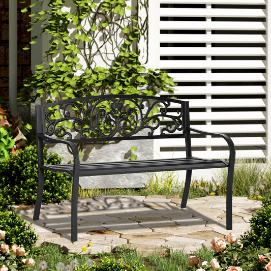 outsunny-2-seater-metal-garden-park-bench-porch-outdoor-furniture-patio-chair-seat-black