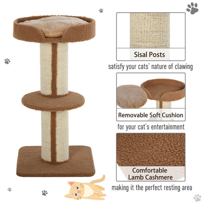 PawHut 91cm Cat Tree Kitten Activity Center Play Tower Perches Sisal Scratching Post Lamb Cashmere Brown