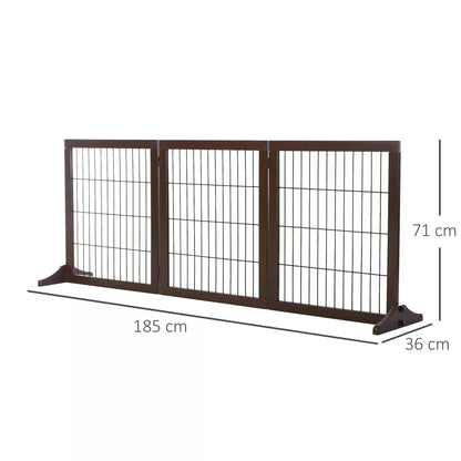 PawHut 3 Panel Pet Gate Pine Frame Indoor Foldable Dog Barrier w/Supporting Foot Dividing Line Aisles Stairs