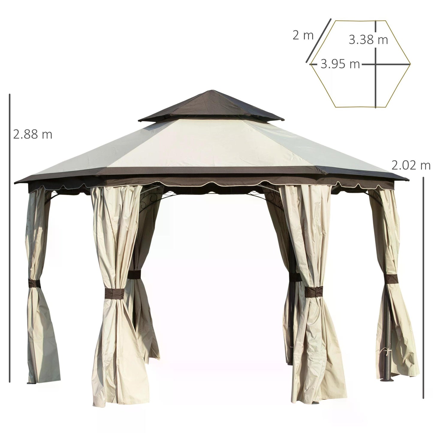 outsunny-3-4m-steel-gazebo-canopy-party-tent-garden-pavilion-patio-shelter-with-curtains-2-tier-roof-beige