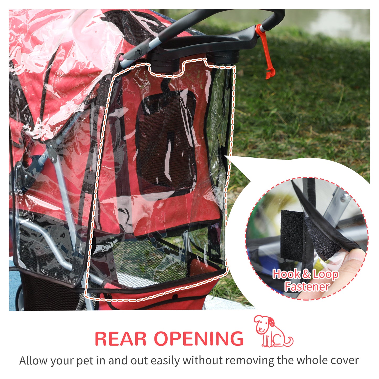 PawHut Dog Stroller with Rain Cover for Small Miniature Dogs, Folding Pet Pram with Cup Holder, Storage Basket, Reflective Strips, Red