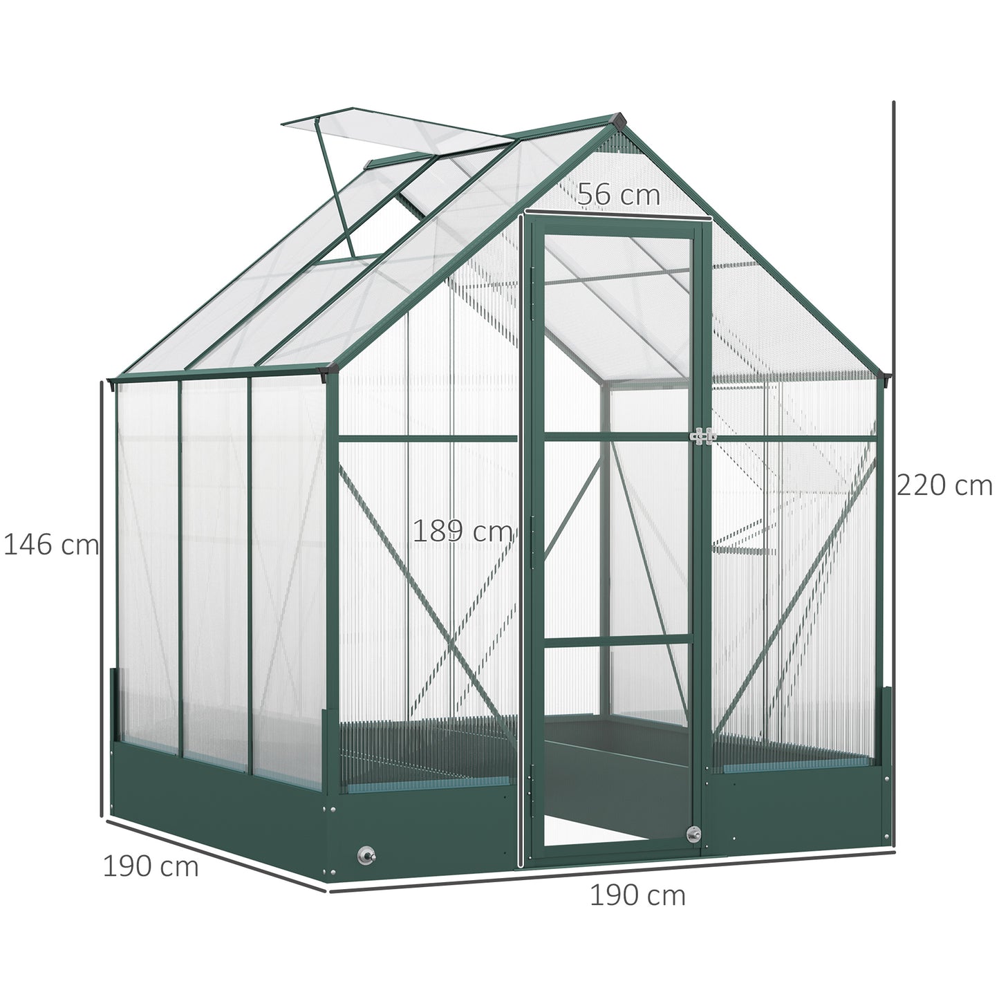 outsunny-garden-walk-in-aluminium-greenhouse-polycarbonate-with-plant-bed-temperature-controlled-window-foundation-6-x-6ft