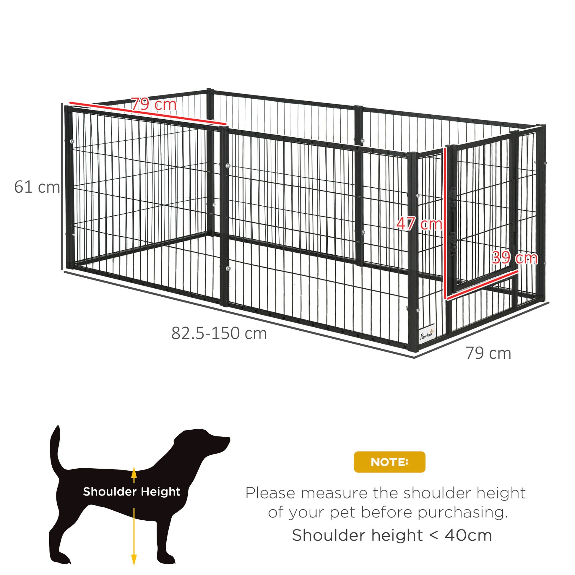 PawHut 82.5-150 cm x 61 cm Heavy Duty Pet Playpen, 6 Panel Exercise Pen for Dogs, Adjustable Length, Indoor Outdoor, Small Sized Dogs