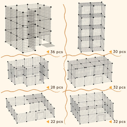 Pawhut Guinea Pig Playpen Rabbit Playpen Metal Wire Fence Indoor Outdoor Small Animal Cage 36 Panel Enclosure Black