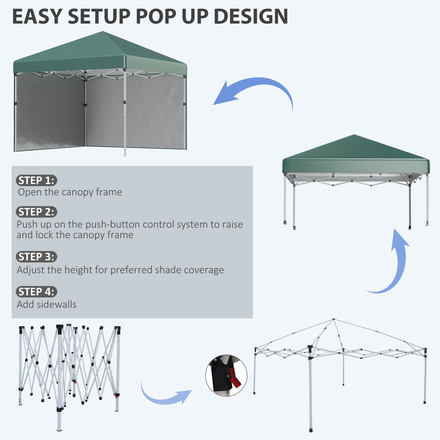 outsunny-3-x-3-m-pop-up-gazebo-with-2-sidewalls-leg-weight-bags-and-carry-bag-height-adjustable-party-tent-event-shelter-for-garden-patio-green