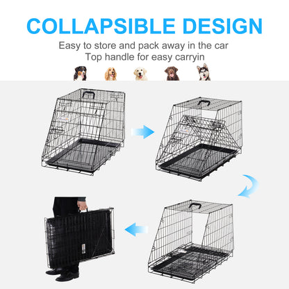 PawHut Metal Collapsible Car Dog Cage Crate Transport Folding Box Carrier Handle Removable Tray 77 x 47 x 55cm