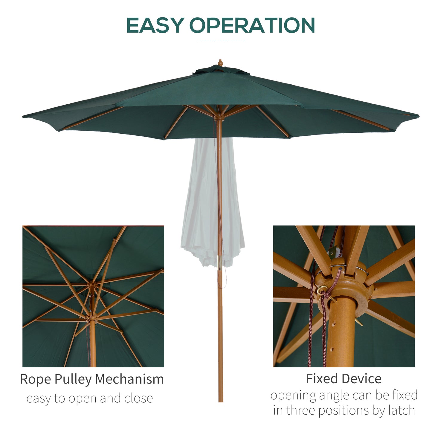 outsunny-3m-wooden-patio-umbrella-pulley-operated-garden-parasol-with-rope-pulley-mechanism-and-8-ribs-dark-green