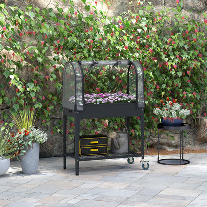 outsunny-raised-planter-with-greenhouse-cover-mobile-elevated-garden-bed-with-wheels-and-bottom-shelf-for-vegetables-dark-grey