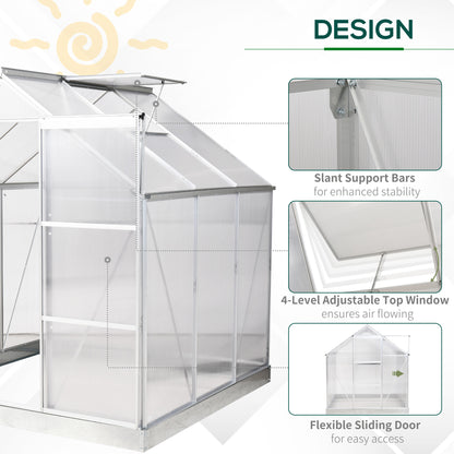 outsunny-6-x-6-ft-walk-in-greenhouse-polycarbonate-lean-to-greenhouse-grow-house-w-aluminium-frame-sliding-door-adjustable-window