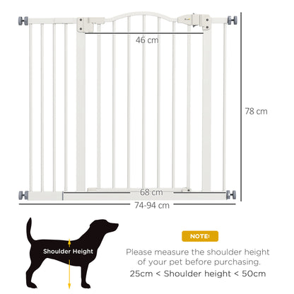 PawHut Metal 74-94cm Adjustable Pet Gate Safety Barrier w/ Auto-Close Door White