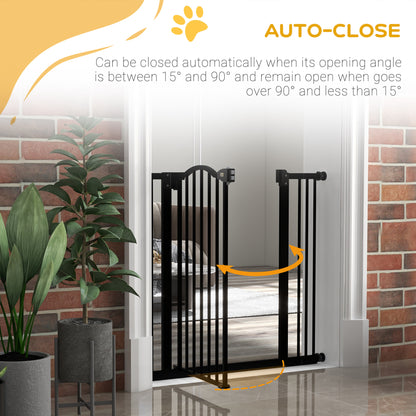 PawHut Metal 74-87cm Adjustable Pet Gate Safety Barrier w/ Auto-Close Door Black