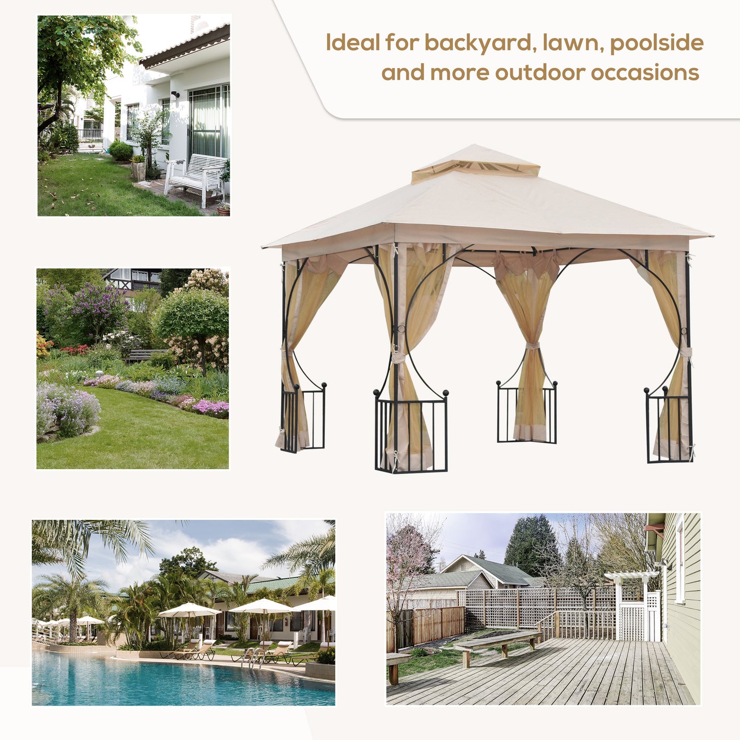 outsunny-3-x-3-m-garden-gazebo-patio-party-tent-shelter-outdoor-canopy-double-tier-sun-shade-metal-frame-beige