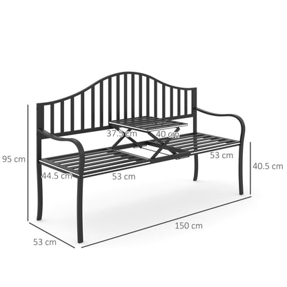 outsunny-outdoor-metal-frame-bench-patio-park-garden-seating-chair-with-foldable-middle-table