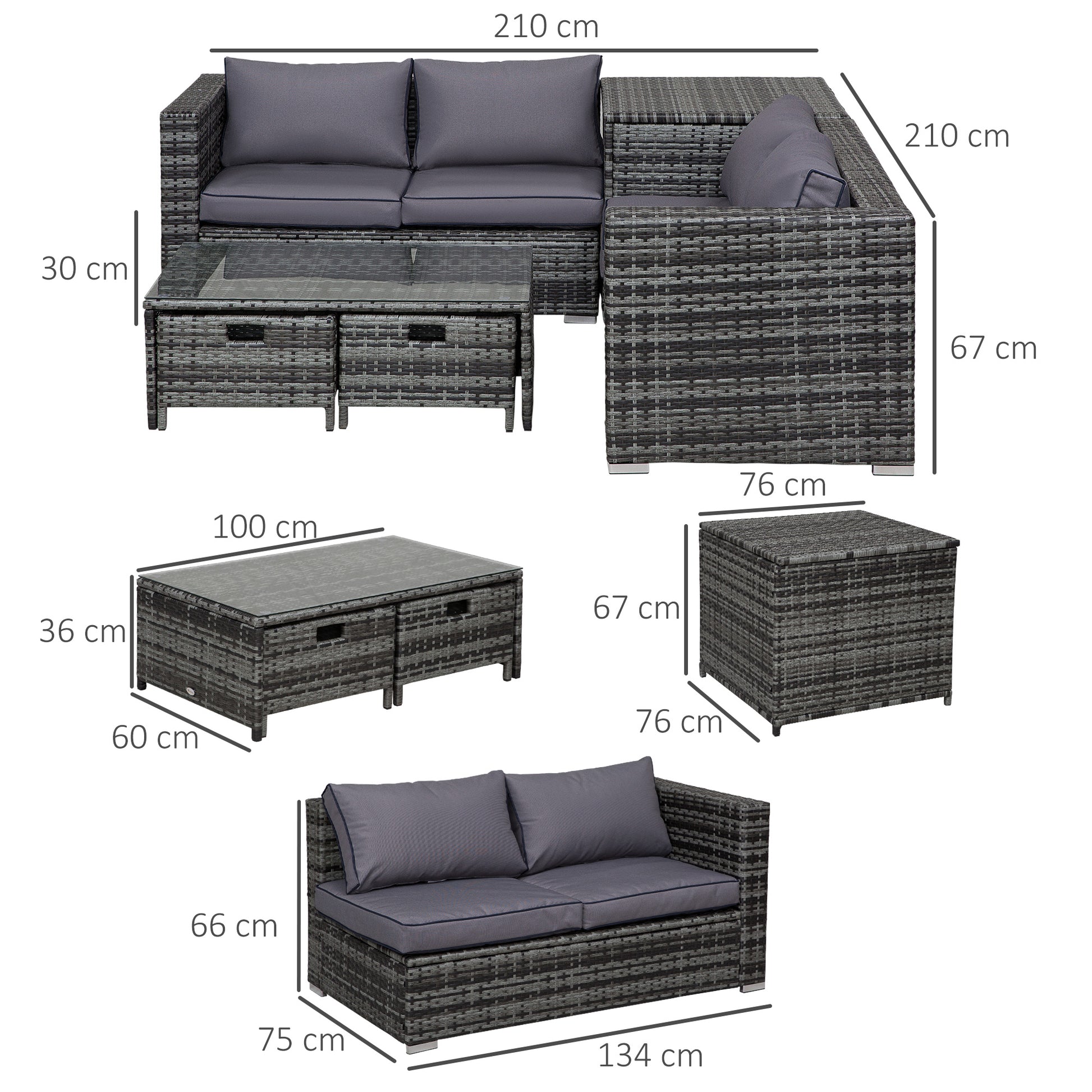 outsunny-4-seater-rattan-wicker-garden-furniture-patio-sofa-storage-table-set-w-2-drawers-coffee-table-great-cushioned-4-seats-corner-sofa-grey