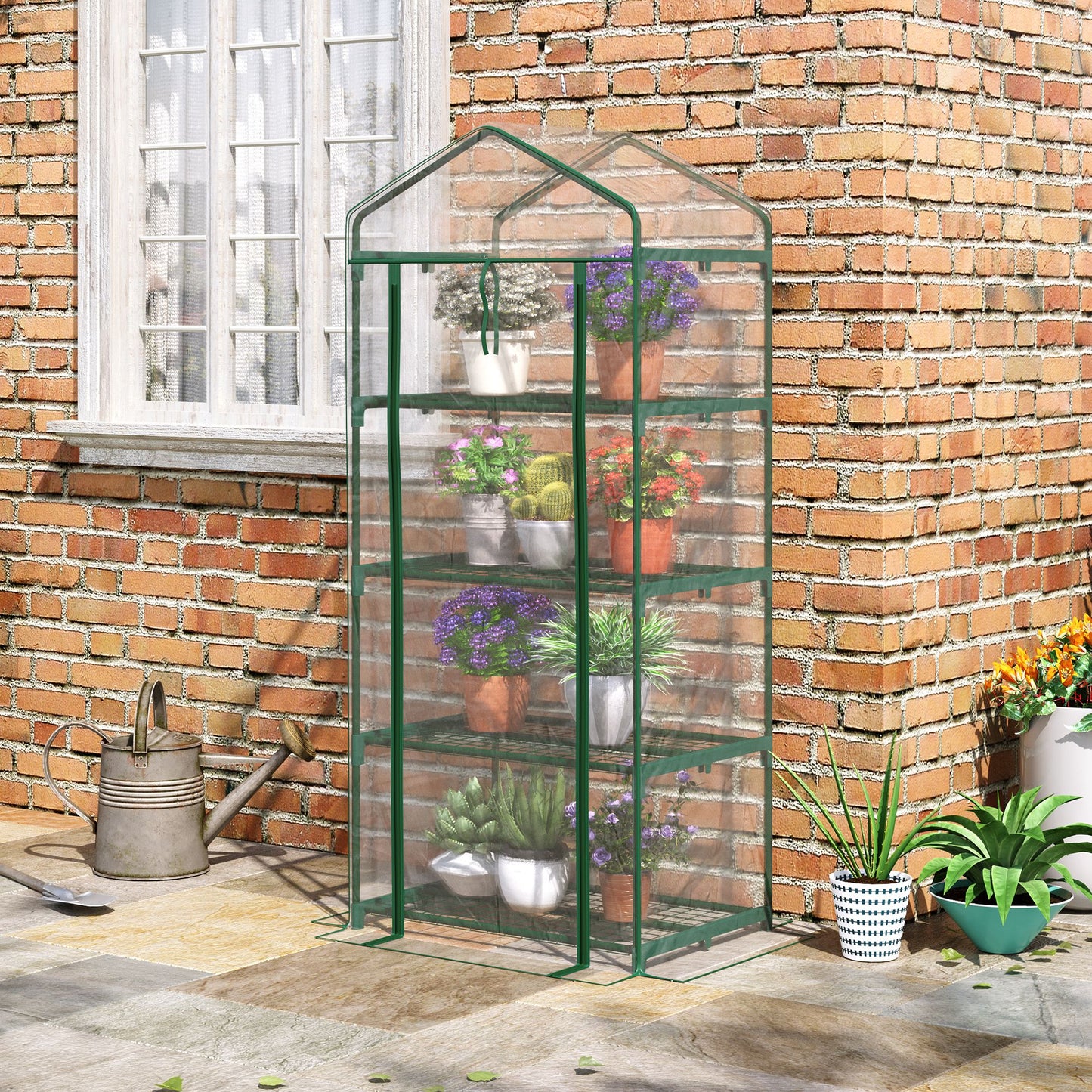 outsunny-4-tiers-mini-portable-greenhouse-plant-grow-shed-metal-frame-transparent-clear-cover-160h-x-70l-x-50wcm