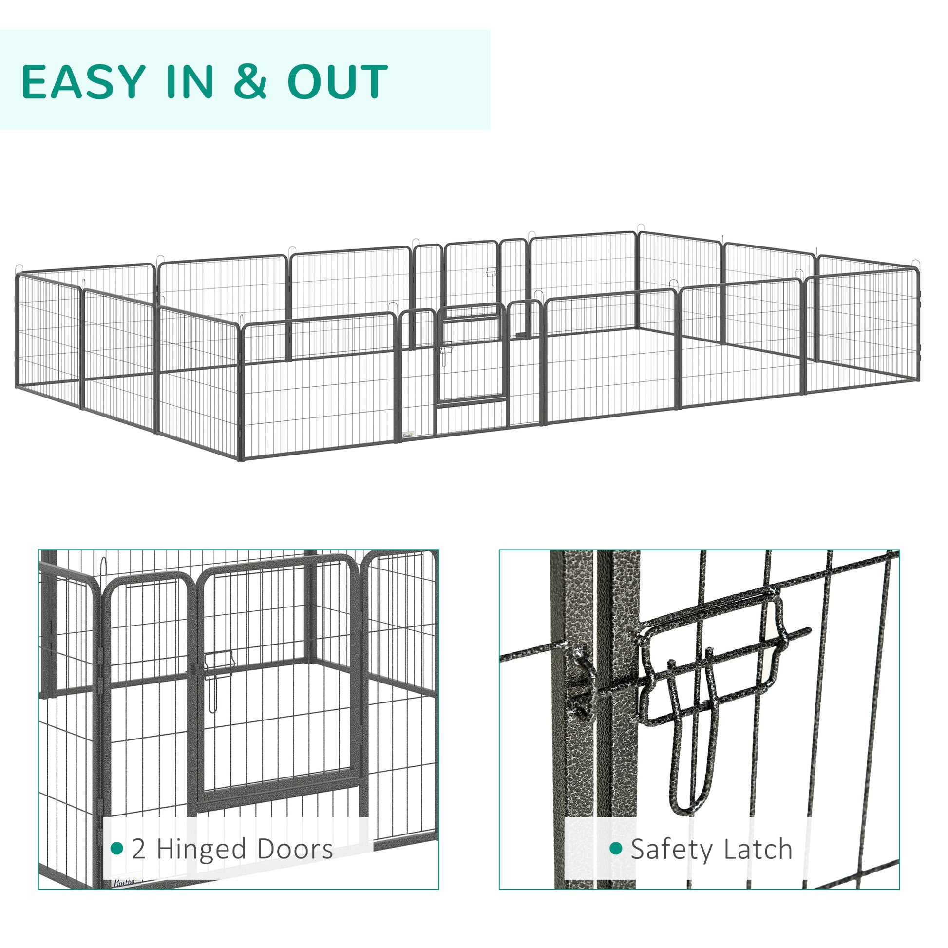 PawHut Heavy Duty Dog Pen with 2 Doors, 16 Panels Dog Playpen, Portable Puppy Pen for Indoors, Outdoors, 60H cm