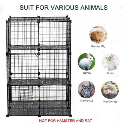 Pet Playpen DIY Small Animal Cage Enclosure Metal Wire Fence 39 Panels with 3 Doors 2 Ramps for Kitten Bunny Chinchilla Pet Mink Black by PawHut