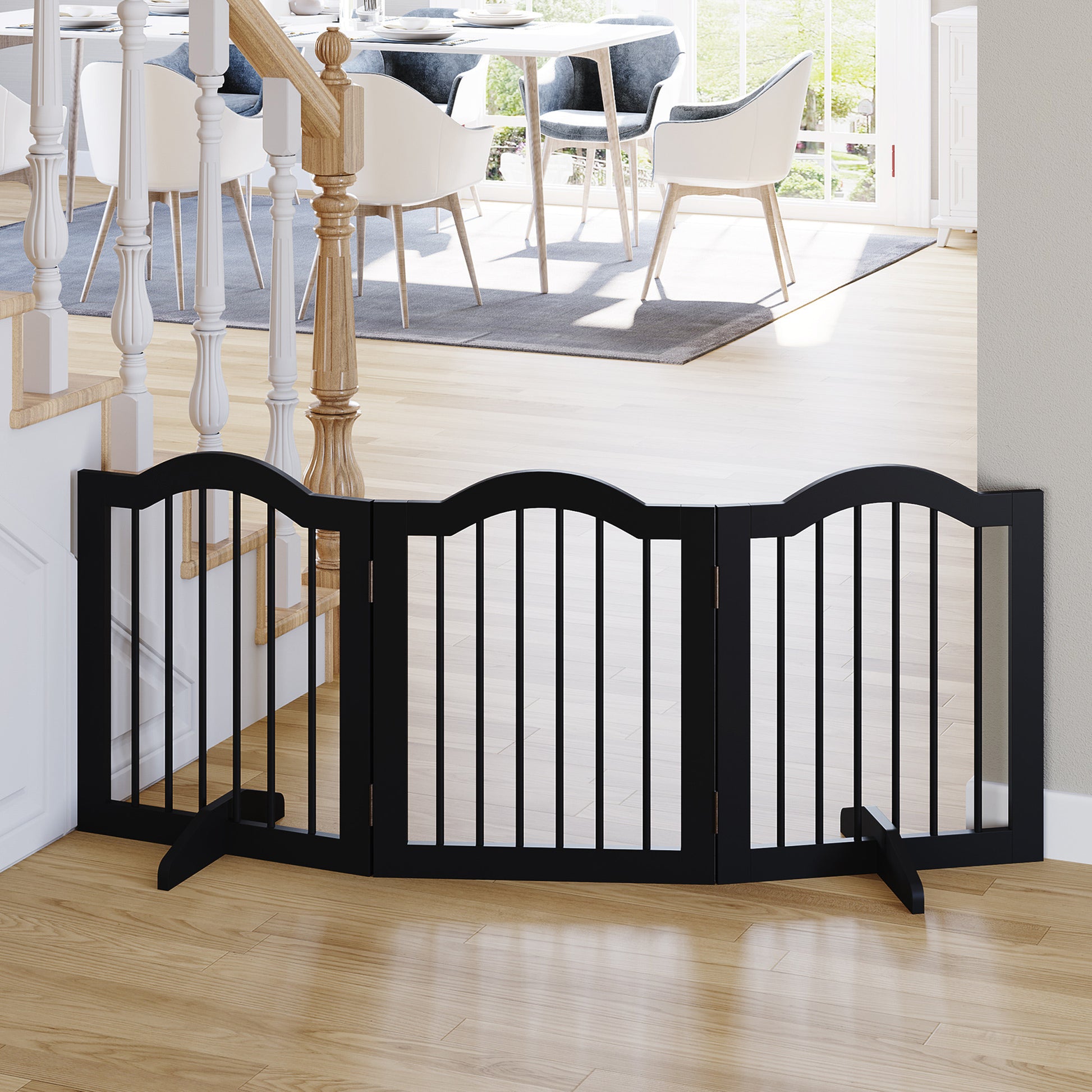 PawHut Wooden Foldable Small Sized Dog Gate Stepover Panel with Support Feet Pet Fence Freestanding Safety Barrier for the House Doorway Stairs Black